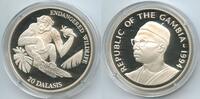 20 Dalasis Silber 1994 Gambia G0070 - Affe mit Banane - Endangered Wildlife Proof Polierte Platte