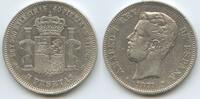 Spanien 5 Pesetas Silber 1871 DE-M M#3289 - Amadeo I. 1871-1873 Spain España Sehr Schön +
