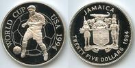 Jamaika Jamaica 25 Dollars Silber G0085 - Fussball WM 1994 World Cup Soccer USA United States Polierte Platte