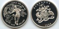 Barbados 5 Dollars Silber G0379 - Fussball WM 1994 World Cup Soccer USA United States -
