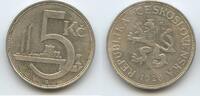 Tschechoslowakei 5 Korun Silber H0050 - Czechoslovakia Czechoslovak Republic Czech lion -