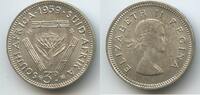 Südafrika 3 Pence Silber H1451 - Elisabeth II. 1952-1961 South Africa Suid-Afrika -