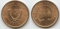 Uganda Five (5) Cents 1966 G1244 - Elefanten-Stoßzähne Fast unzirkuiert