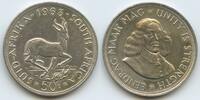 50 Cents Silber 1963 Südafrika M#1013 - Springbock - Jan van Riebeeck - South Africa Suid-Afrika Fast Vorzüglich, Patina