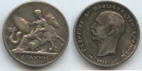 1 Drachma Silber 1911 Griechenland M#6169 - Thetis Sea horse - King George I. 1863-1913 Greece Sehr schön - Vorzüglich, Patina