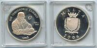 5 Liri Silber 2006 Malta GS603 - Sir Temistokle Zammit Proof Polierte Platte, leichte Patina