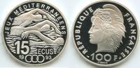 Frankreich 15 Ecu (100 Francs) Silber G0428 - Mediterranean Games Swimming France -