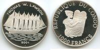 1000 CFA Francs 2001 Kongo Republik GS474 - Thomas W. Lawson Segelschiff - Congo Republic Polierte Platte, leicht angelaufen