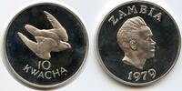 10 Kwacha Silber 1979 Sambia GS344 - RAR Falke World Wildlife Fund Zambia Polierte Platte, leicht angelaufen, Berührungsspuren