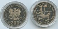 Polen Volksrepublik 200 Zlotych Probe Trial Strike G3847 - PROBA Soccer WM Fussball WM Mexiko 86 Poland -