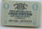 Italien Österreichische Besetzung Venetiens 5 Centesimi Banknote GB386 - Cassa Veneta dei Prestiti Italy Austrian Occupation of Veneto -