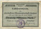 Deutsches Reich Weimar 20 Millionen Mark GB297 - Oberamtsstadt Saulgau Lohnscheck Paper Money -