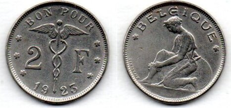 Belgique Belgien Belgium 2 Francs 1923 VF