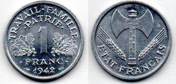 Lot de 6 pièces de 1 franc francisque en aluminium - - F.222/- fmd