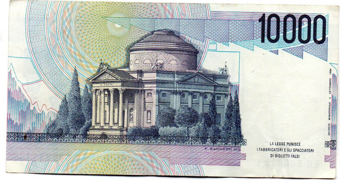 Billet Italien 10 000 Lires (A. Volta) – 1984 – Italie – État VF/TTB – Collection