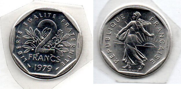 France Frankreich 2 Francs 1979 BU