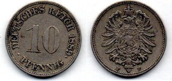 Allemagne Deutschland Germany 10 Pfennig 1889 F VF