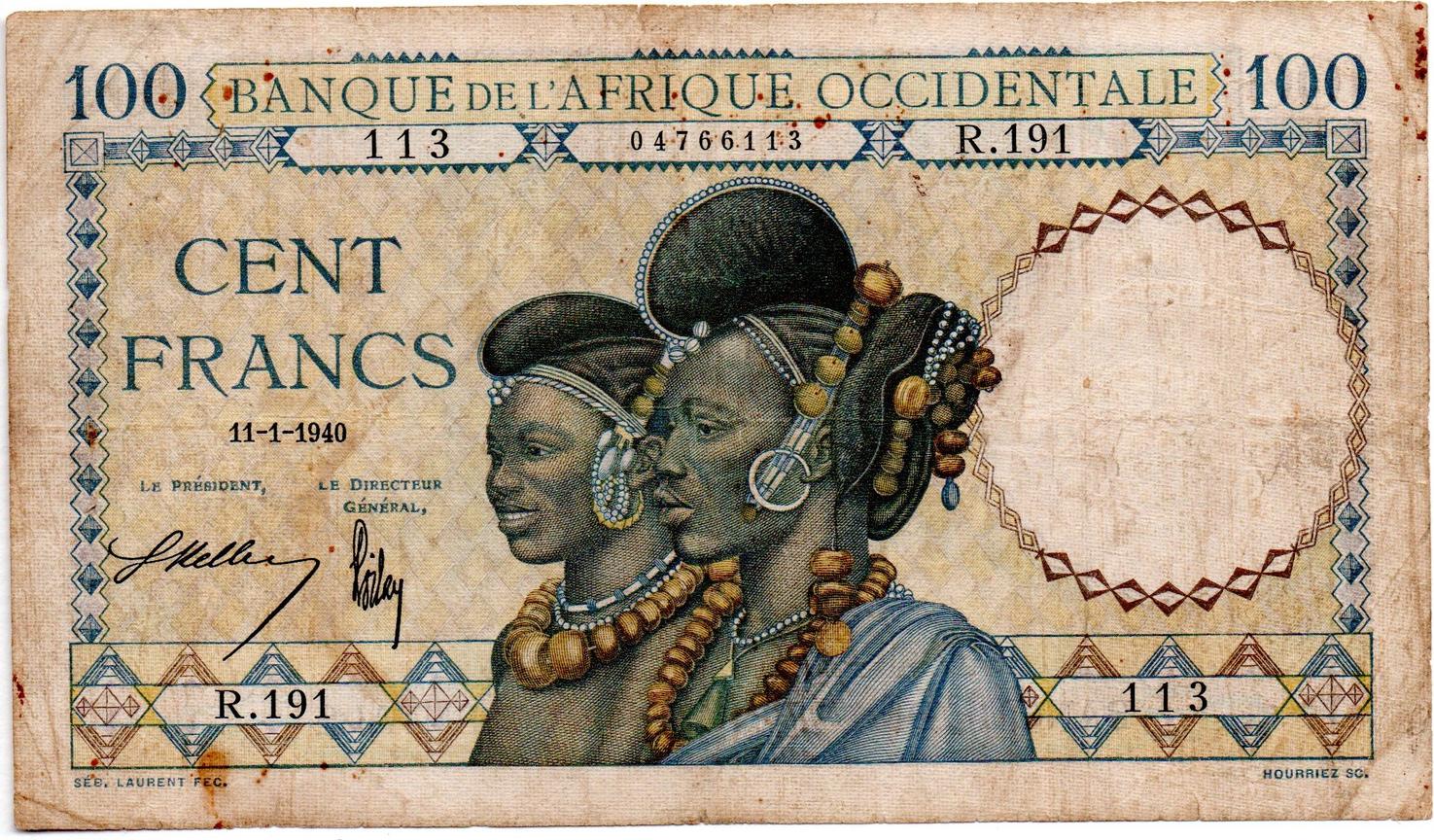 FRENCH WEST AFRICA ca AFRIQUE OCCIDENTALE FRANCAISE 1 franc 1948 
