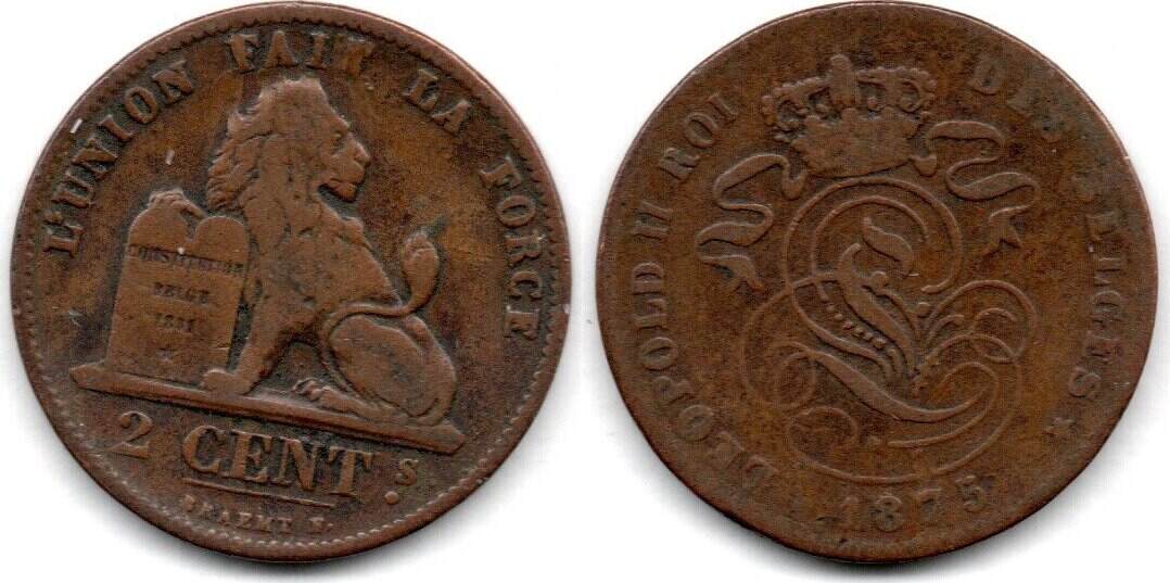 Belgique Belgien Belgium 2 Centimes 1875 F