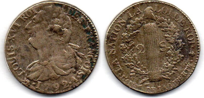 France Frankreich 2 Sols 1792 A F