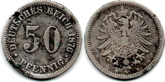 Allemagne Deutschland Germany 50 Pfennig 1876 B B