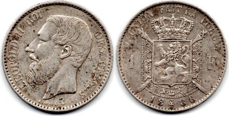 Belgique Belgien Belgium 1 Franc 1886 VF