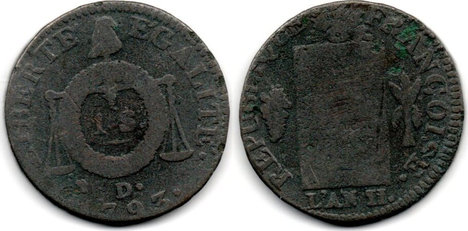 France Frankreich Sol à la balance 1793 D° ( Dijon ) F+