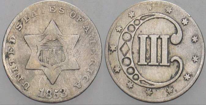 Vereinigte Staaten Von Amerika 1853 Silver 3 Cents Type 1 Schon Sehr Schon Ma Shops