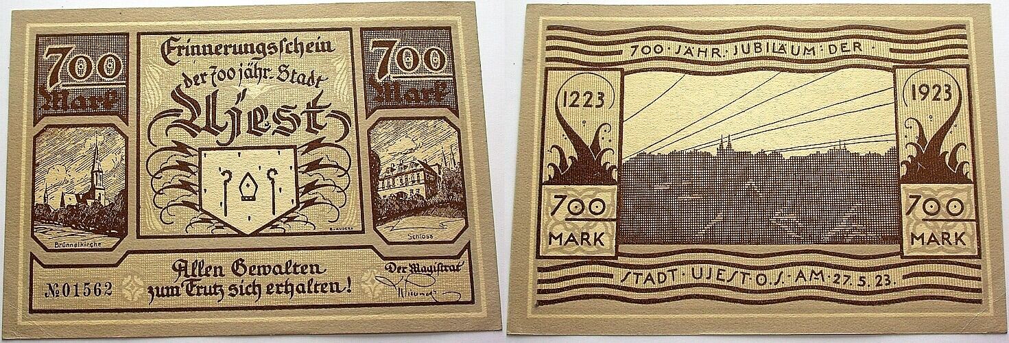 Notgeld 700 Mark 27.Mai 1923 Ujest (Schlesien) Kassenfrisch