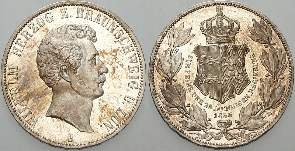 Braunschweig Doppeltaler 1856 Wilhelm 1831-1884. Patina, Vorzüglich ...