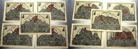 Deutsche Serienscheine 25 + 50 + 75 Pfennig + 1 + 2 Mark Cammin 1918-1922. -