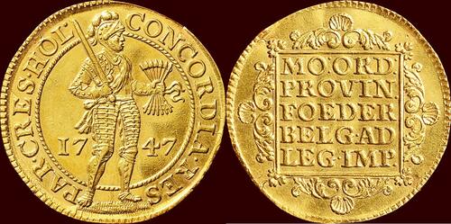 Dubbele gouden dukaat NOORDELIJKE NEDERLANDEN (NETHERLANDS) - REPUBLIEK, 1581-1795 - HOLLAND -  1747