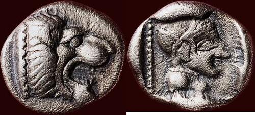 Münzen 520-500 v. Chr. CARIA, OLD KNIDOS - AR Trihemiobol, circa 520-500 BC