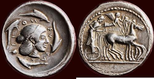 AR Tetradrachm 475-470 BC v. Chr. SICILIA (SICILY), SYRACUSE - DEINOMENIDS - HIERON I, CA.478-467/46