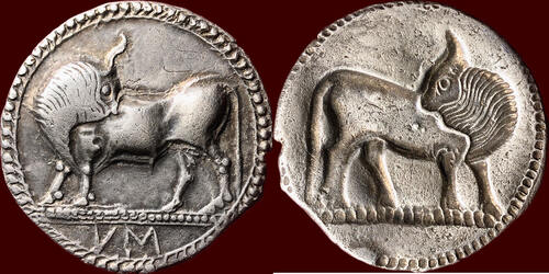 530 - 510 BC v. Chr. LUCANIA, SYBARIS - AR Nomos or tridrachm, 530 - 510 BC ss / xf-