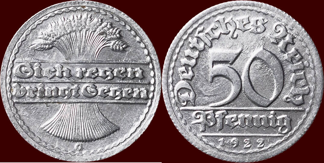 50 Pfennig 1922 G GERMANY - WEIMAR REPUBLIK, 1919-1933 - 1922G ...