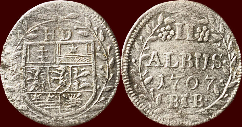 2 Albus 1707 B GERMANY HESSENDARMSTADT ERNST LUDWIG, 16791739 I