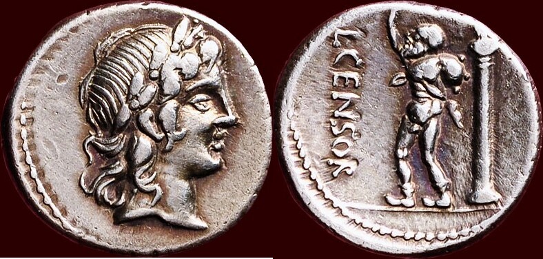 AR Denarius 82 V Chr ROMAN REPUBLIC LUCIUS MARCIUS CENSORINUS 