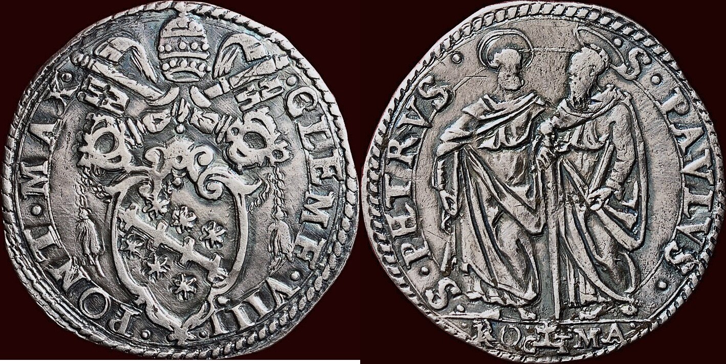 (30 Baiocchi) ITALY - PAPAL STATES - CLEMENS VIII, 1592-1605 - Testone ...