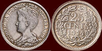 Koninkrijk der Nederlanden 25 Cents NEDERLAND (NETHERLANDS, KINGDOM) - WILHELMINA, 1890-1948 - -