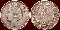 Koninkrijk der Nederlanden 25 Cents NEDERLAND (NETHERLANDS, KINGDOM) - WILHELMINA, 1890-1948 - -