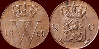 Koninkrijk der Nederlanden ½ Cent NEDERLAND (NETHERLANDS, KINGDOM) - WILLEM III,1849-1890 - -
