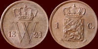 Koninkrijk der Nederlanden 1 Cent NEDERLAND (NETHERLANDS, KINGDOM) - WILLEM I, 1815-1840 - 1821, Utrecht -