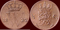 Koninkrijk der Nederlanden 1/2 Cent NEDERLAND (NETHERLANDS, KINGDOM) - WILLEM I, 1815-1840 - 1822, Utrecht -
