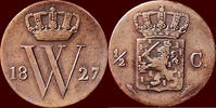 Koninkrijk der Nederlanden 1/2 Cent NEDERLAND (NETHERLANDS, KINGDOM) - WILLEM I, 1815-1840 - 1827, Utrecht -