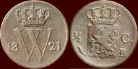 Koninkrijk der Nederlanden ½ Cent NEDERLAND (NETHERLANDS, KINGDOM) - WILLEM I, 1815-1840 - 1821, Brussel -