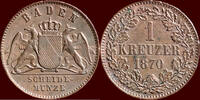 1 Kreuzer GERMANY - BADEN, GROSHERTOGTUM - FRIEDRICH I, 1852-1907 - 1870, Karlsruhe -