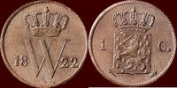 Koninkrijk der Nederlanden 1 Cent NEDERLAND (NETHERLANDS, KINGDOM) - WILLEM I, 1815-1840 - 1822, Utrecht -