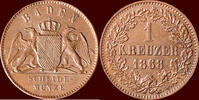 1 Kreuzer GERMANY - BADEN, GROSHERTOGTUM - FRIEDRICH I, 1852-1907 - 1868, Karlsruhe -