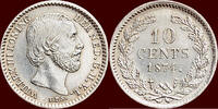Koninkrijk der Nederlanden 10 Cents NEDERLAND (NETHERLANDS, KINGDOM) - WILLEM III, - 1874 - 2e halfjaar -